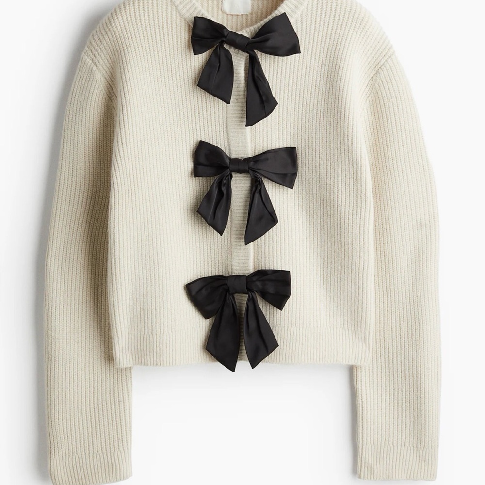 H&M Cream Cardigan with Black Bows